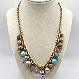 A.V. Max Gold Plated Blue Bead Dangle Chunky Necklace Signed